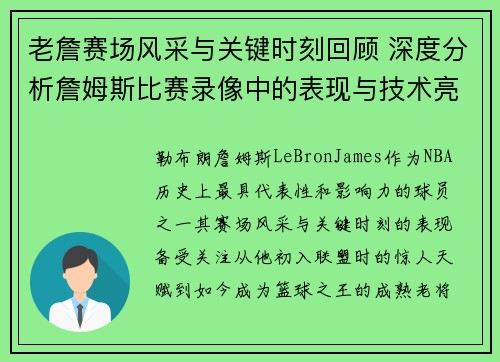 老詹赛场风采与关键时刻回顾 深度分析詹姆斯比赛录像中的表现与技术亮点